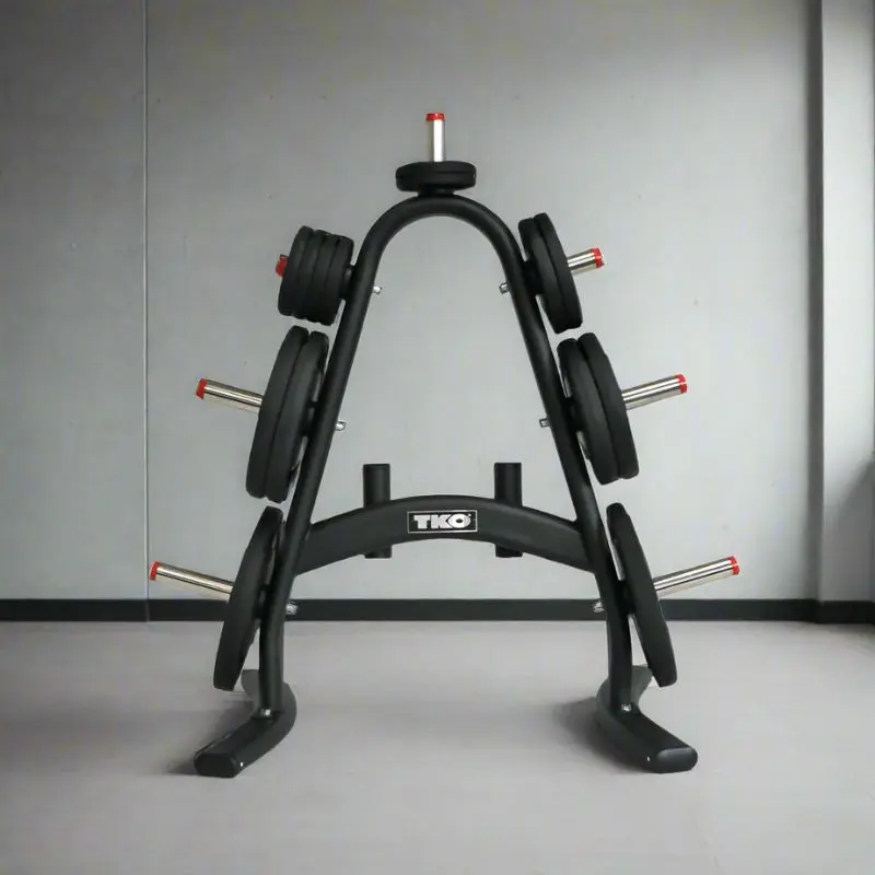TKO Strength 255lb Rubber Olympic Plate Set with Plate Tree - S843-OR255