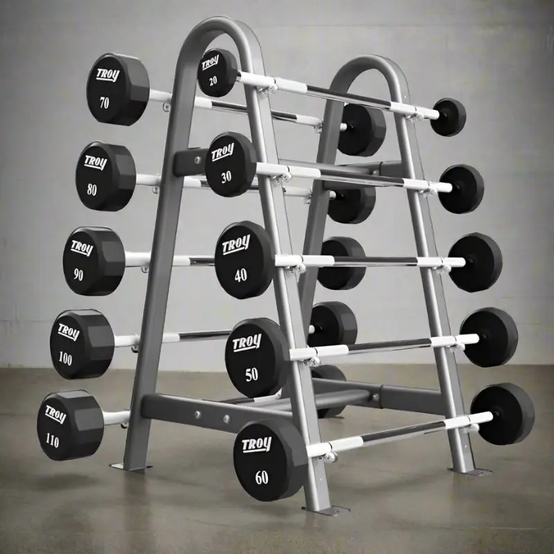 Troy 12-Sided Urethane Straight Barbell Set with Rack