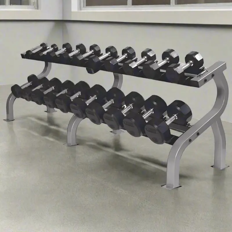 TROY COMMPAC-TSDR100  5-100lb Rubber Encased 12-Sided Dumbbell Set with Saddle Racks