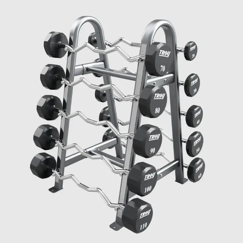 TROY COMMPAC-TZBU110 12-Sided Fixed Curl Barbells Set & Rack