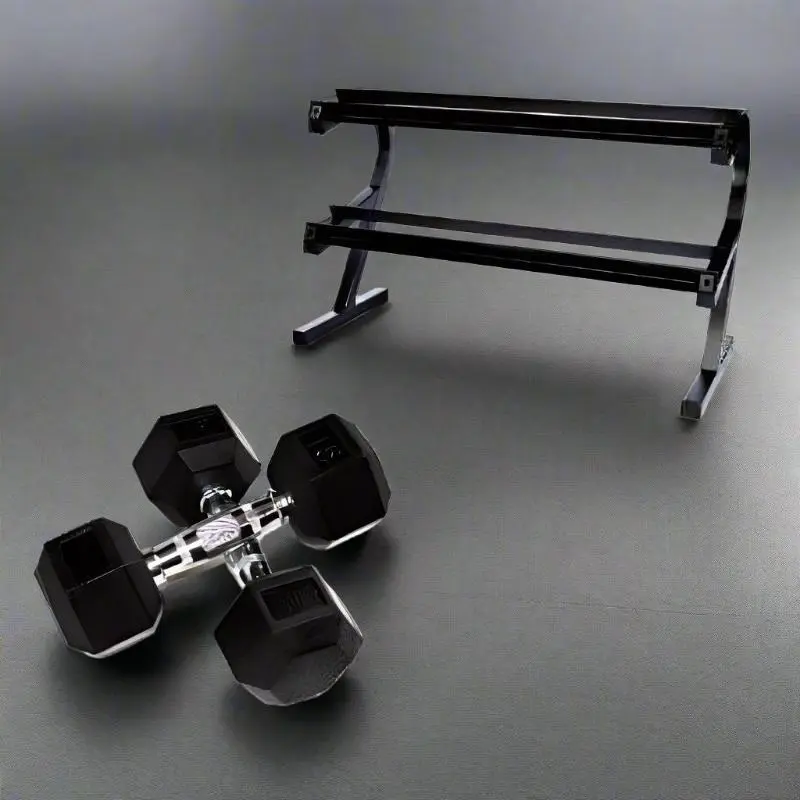 USA Sports by VERTPAC-HDR50 Troy 5-50lbs Rubber Hex Dumbbells with Rack
