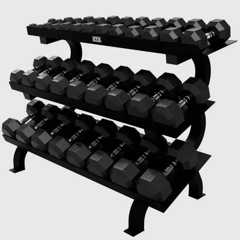 VTX by Troy VERTPAC-SDR75 Rubber Dumbbell Set with 3 Tier Shelf Rack