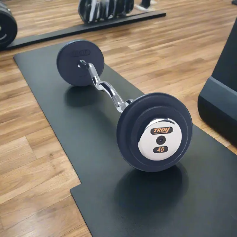 TROY PZB-C Pro Style Curl Barbell - Black Plates / Chrome End Caps