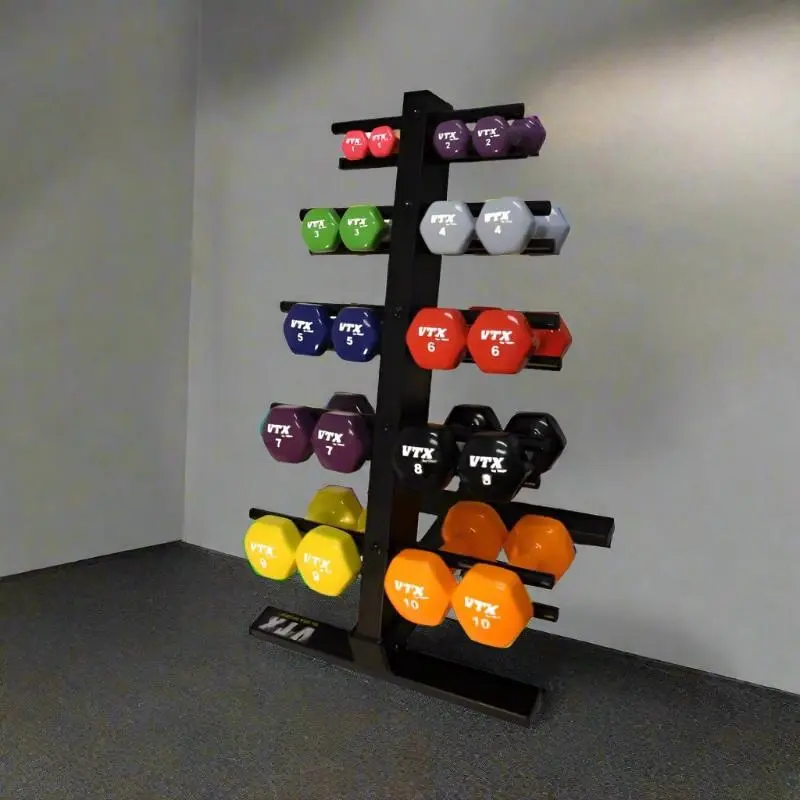 VTX THD-VPAC 1-10lb Color Vinyl Dumbbell Set with Compact Floor Rack