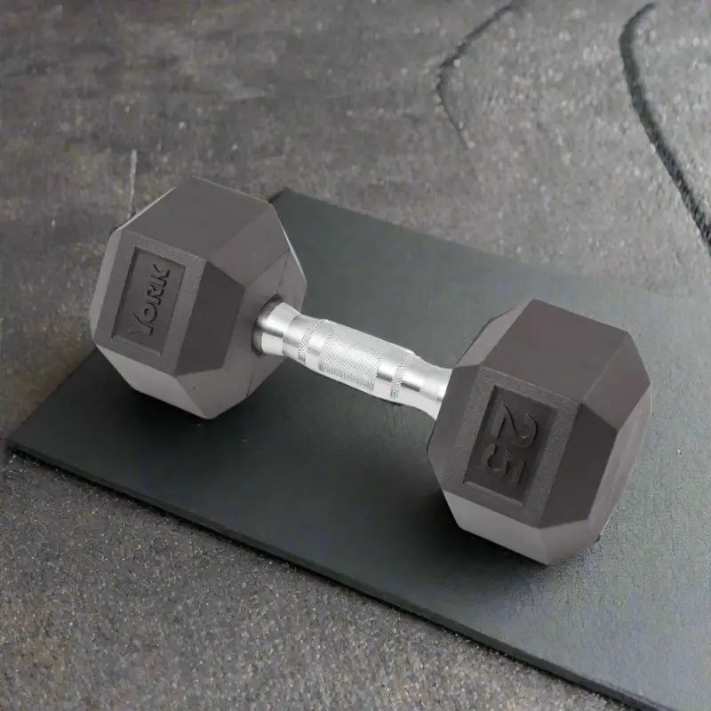 York Rubber Hex Dumbbell w/ Chrome Ergo Handle