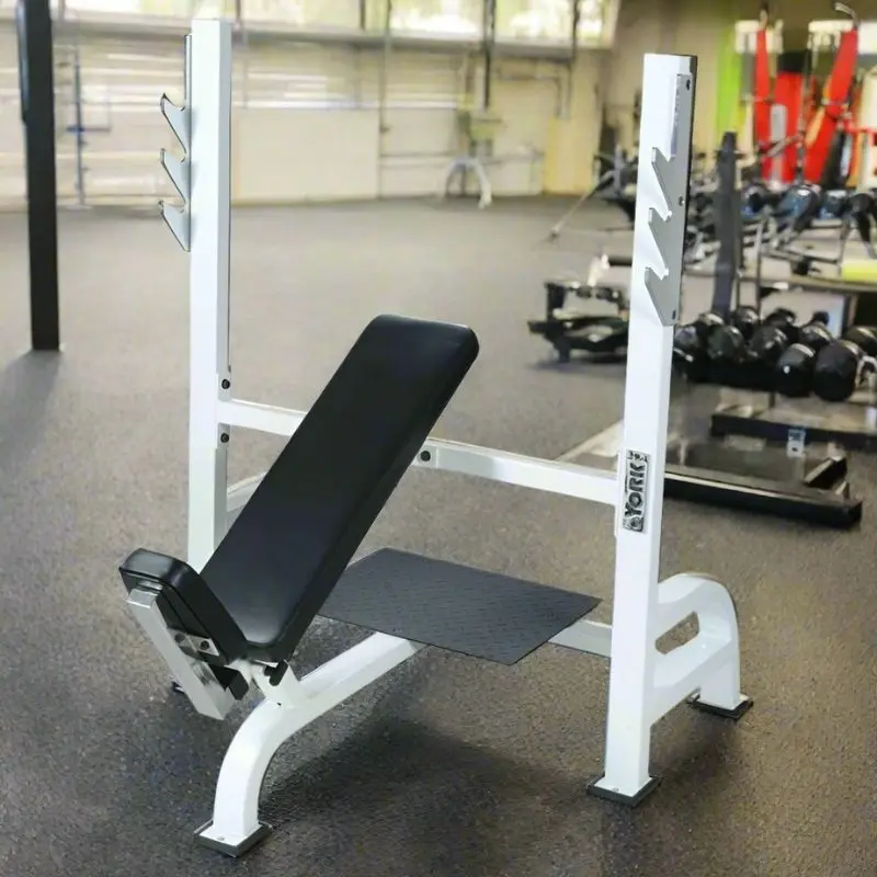 York STS Olympic Incline Bench Press w/ Gun Racks White