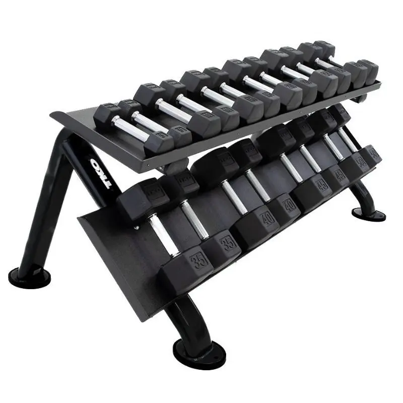 TKO Strength 2-Tier Horizontal Dumbbell Rack for Hex Dumbbells - 889HDR-BK
