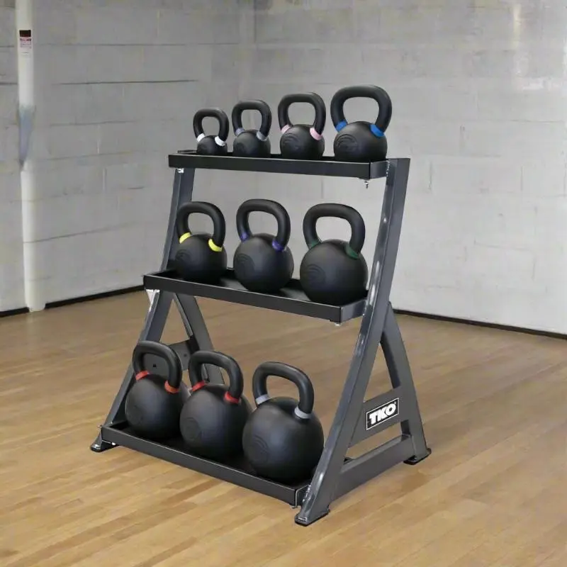 TKO Strength 4kg-36kg Cast Kettlebell Set with 3 Tier Rack - S856-PKB4-36