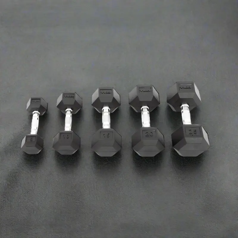 TKO 804RX-A10 5-50 lb Rubber Hex Contour Dumbbell Set