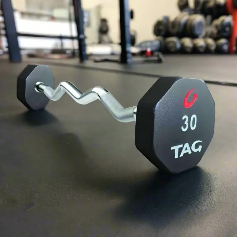 TAG Fitness U8BBEL-EZ  8-Sided Premium Ultrathane Fixed Barbell with EZ Curl handle