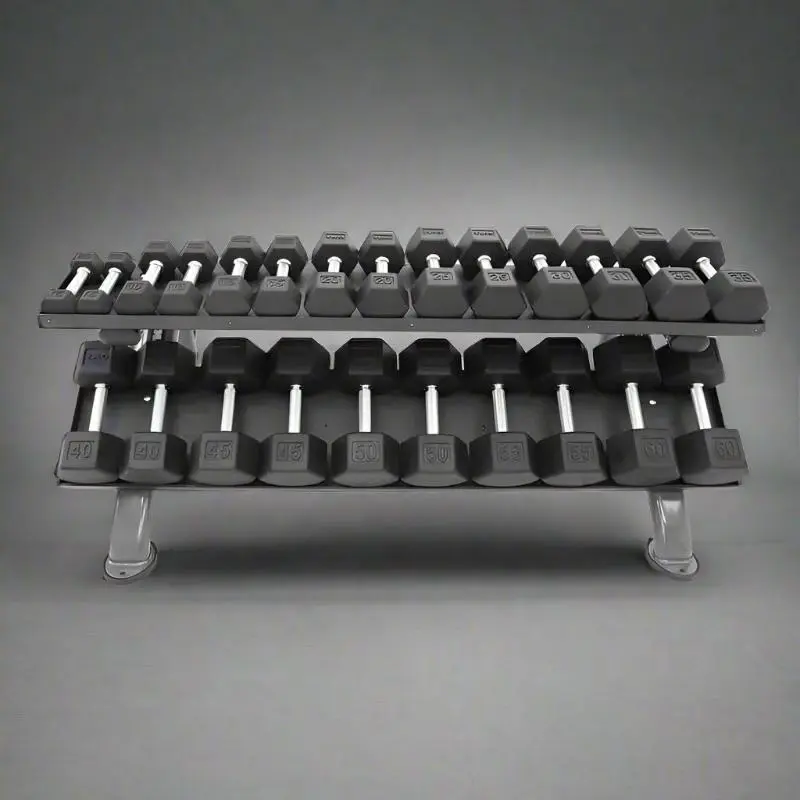 TKO S889-TXRA10 5-50lb Rubber Hex Dumbbell Set With Rack