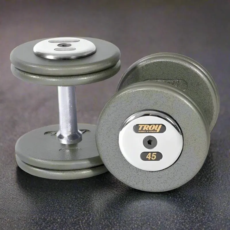 TROY HFDC-C Gray Hammer-tone Pro Style Dumbbell Sets Chrome End Caps (5 lb Increments)