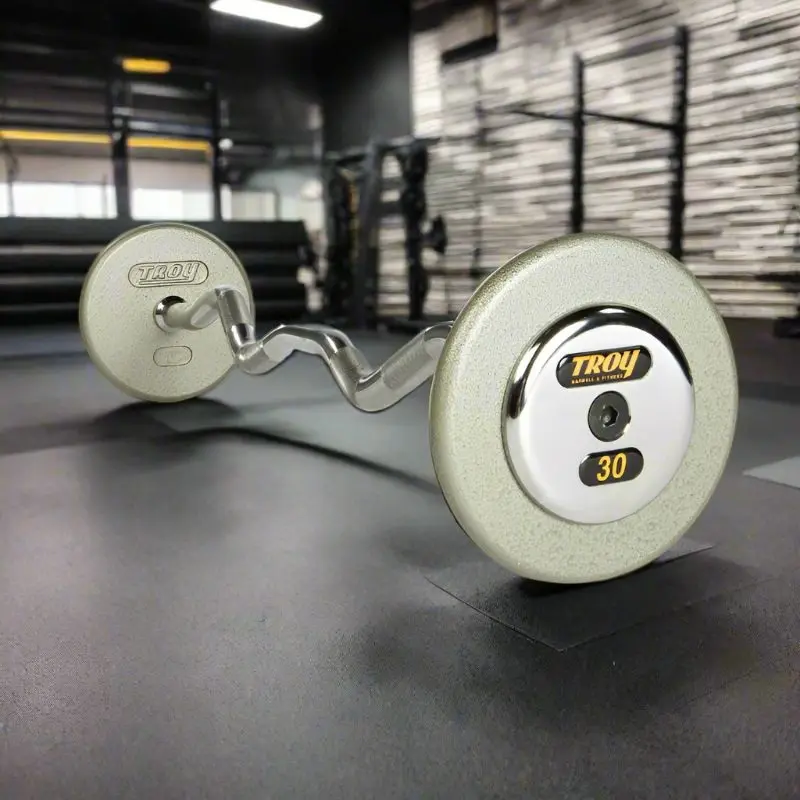 TROY HZB-C Pro Style Fixed Curl Barbell Set - Hammer-tone Gray / Chrome End Caps