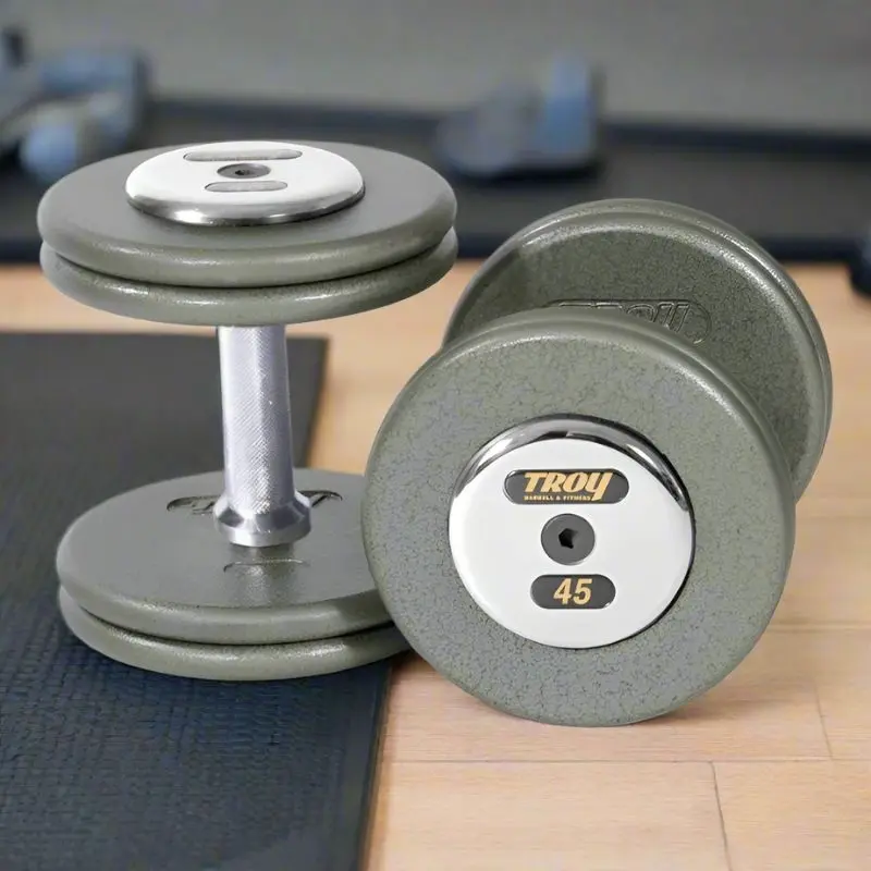 TROY Pro-Style Gray Dumbbell Straight Handle & Chrome Endcaps