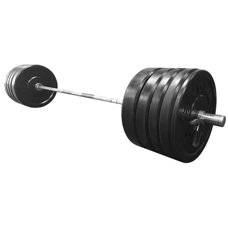 York Black Rubber Bumper Plate Set with Bar