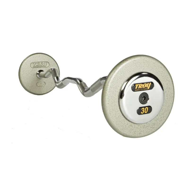 TROY HZB-C Pro Style Curl Barbell - Hammer-tone Gray / Chrome End Caps