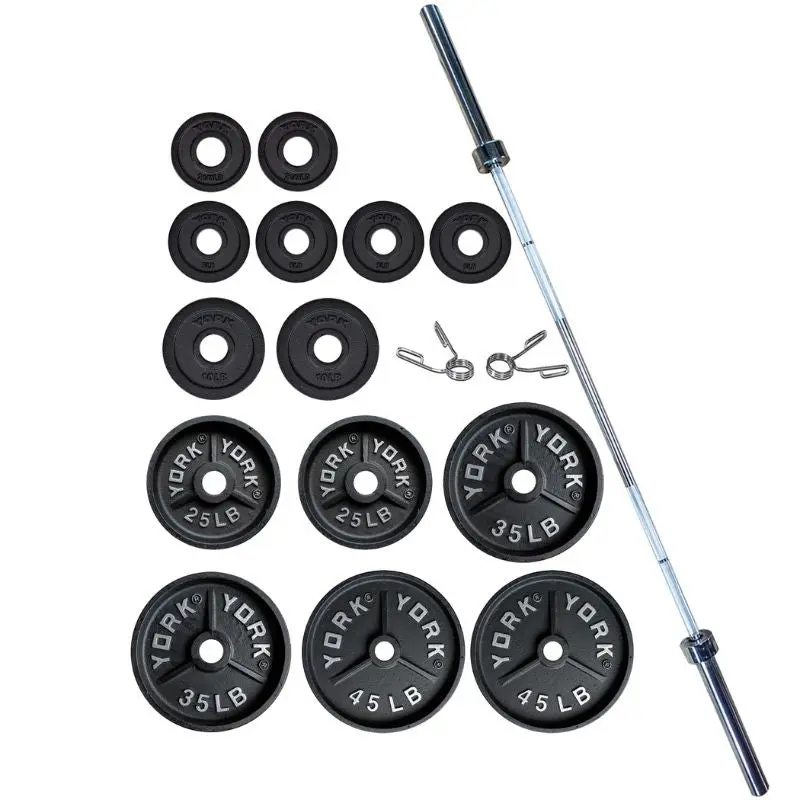 York Deep Dish 300 lb Cast Iron Olympic Weight Plate Set | 2899