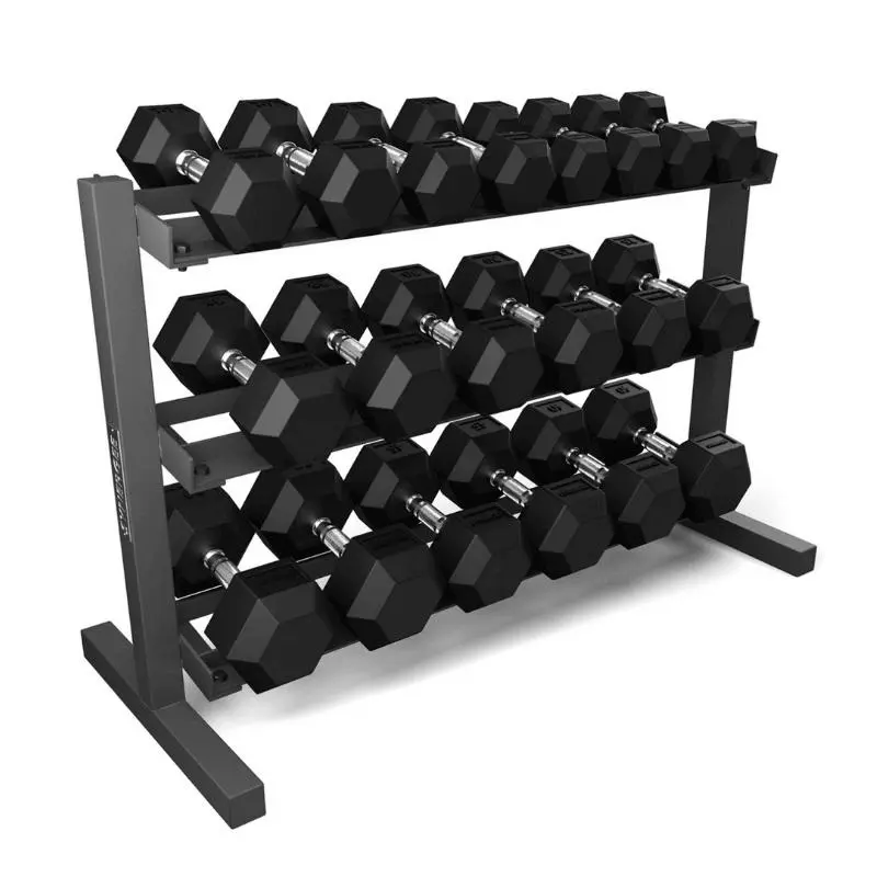 Synergee Rubber Hex Dumbbell 5-50 LBs Set with Rack