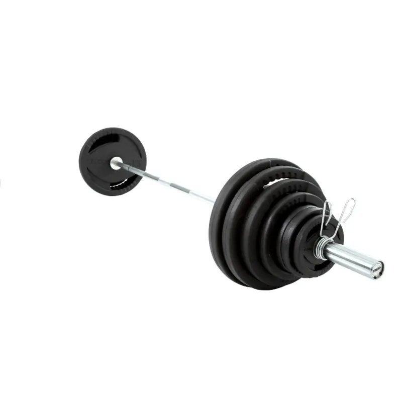 TKO 300lb Olympic Rubber Plate Set w/ Bar (500 Lb Tested) & Collars 803OR-300