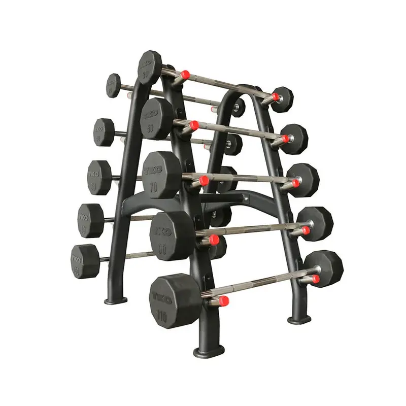 TKO 20-110lb Rubber Straight Barbells w/ 10 Set Barbell Rack S846-805TR10