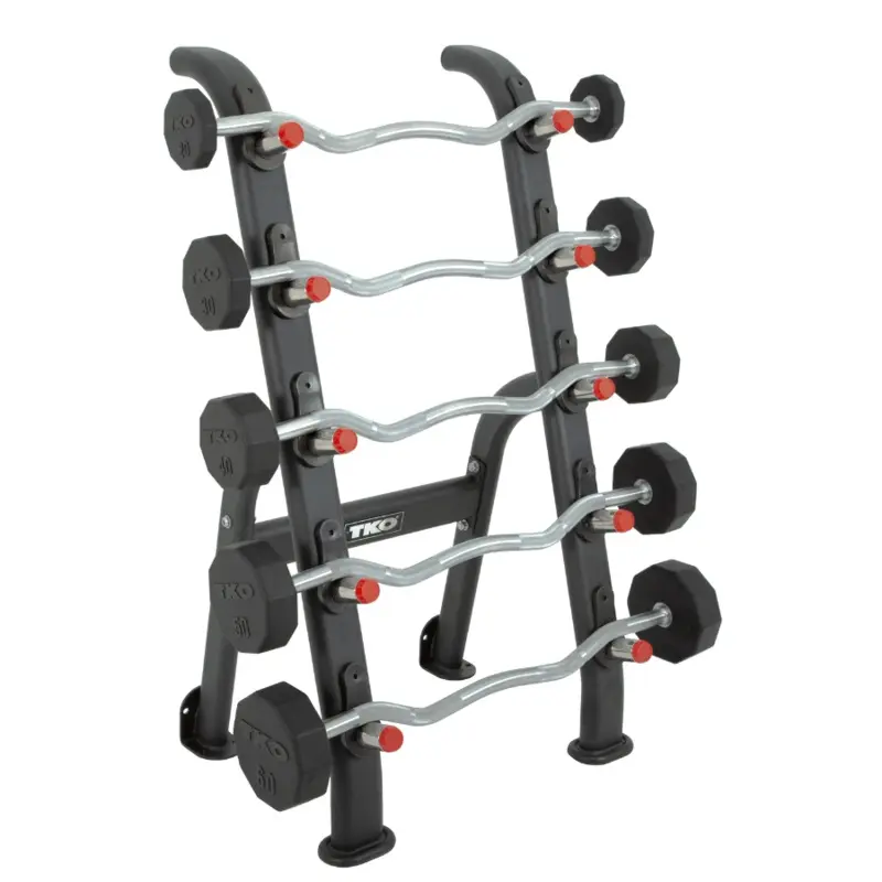 TKO 20-60lb Rubber Curl Barbell Set w/ Barbell Rack S845-807TR5
