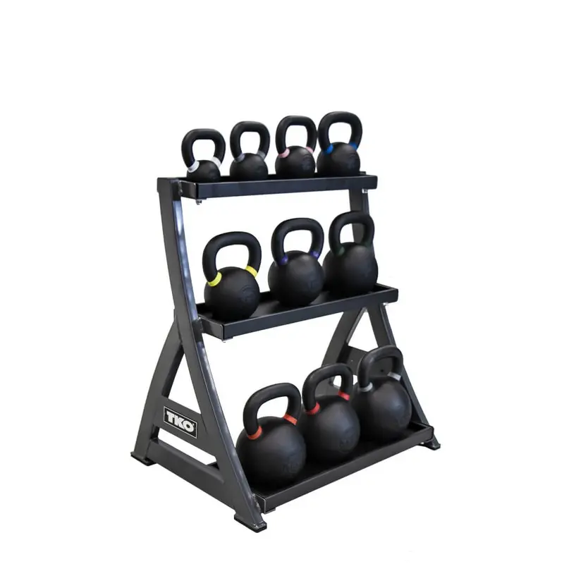 TKO 4kg-36kg Cast Kettlebell Set w/ 3 Tier Rack S856-PKB4-36