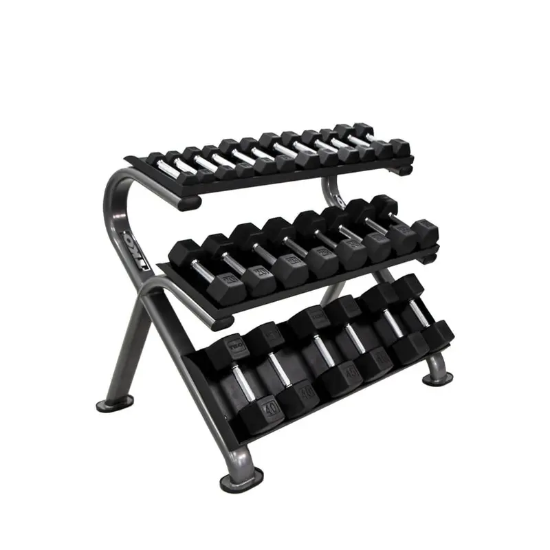 TKO 5-50lb Rubber Hex Dumbbell w/ 3 Tier Shelf Rack S890-SXRA10