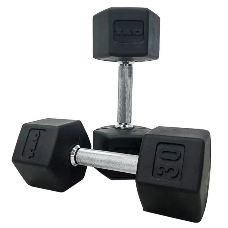 TKO Rubber Hex Dumbbell 5-50 lb Set, Straight Handle 804SXR-A10