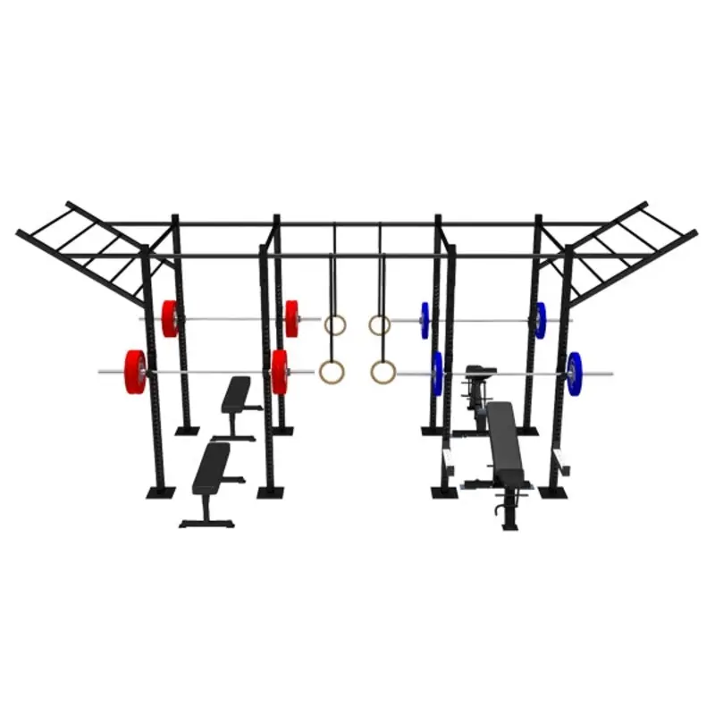 FREE STANDING RIG WITH 3 CELLS WITH 2 FLYING PULL UP BARS FS-3C2FPUB