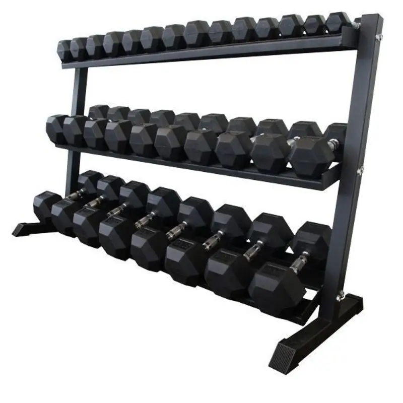 TITANIUM USA 1-25KG RUBBER HEX DUMBBELL SET WITH RACK - 16 PAIRS