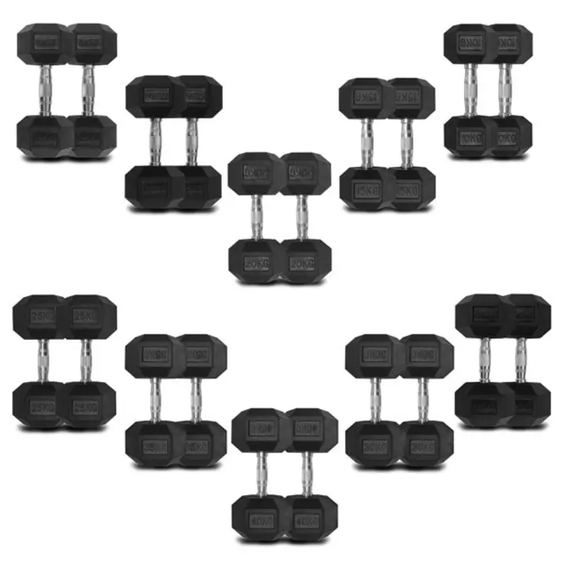TITANIUM USA 10KG TO 40KG RUBBER HEX DUMBBELL SET 10 PAIRS
