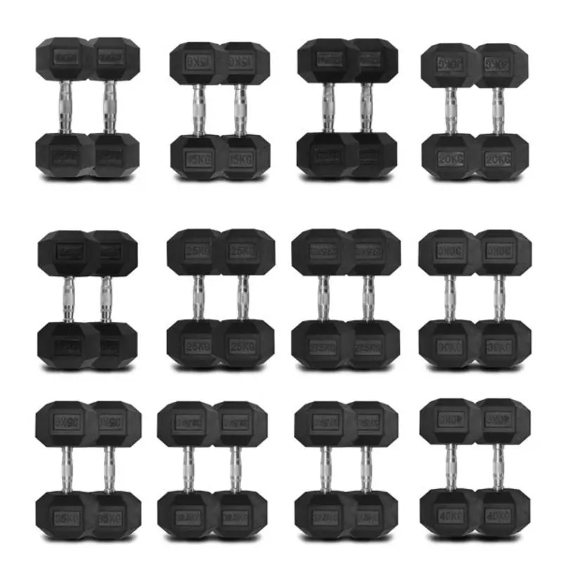 TITANIUM USA 12.5KG TO 40KG RUBBER HEX DUMBBELL SET 12 PAIRS