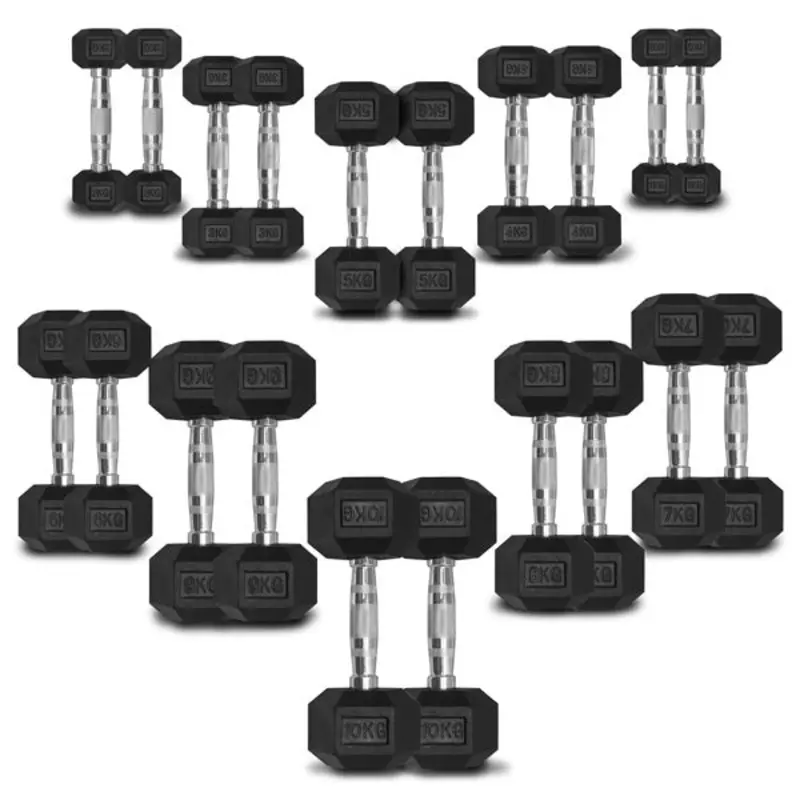 TITANIUM USA 1KG TO 10KG RUBBER HEX DUMBBELLS 10 PAIRS