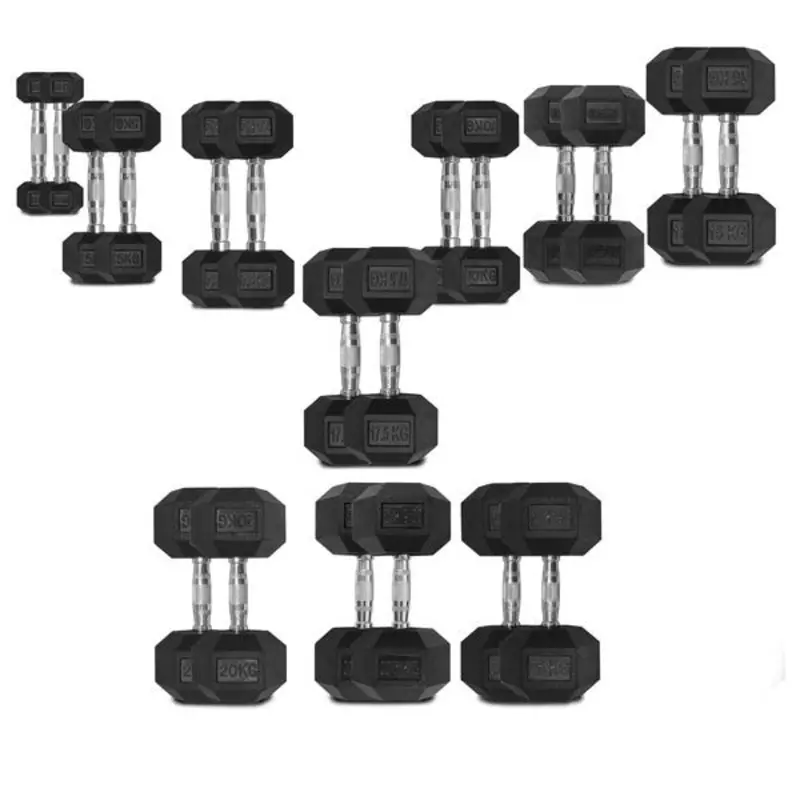 TITANIUM USA 2.5KG TO 25KG RUBBER HEX DUMBBELL SET 10 PAIRS