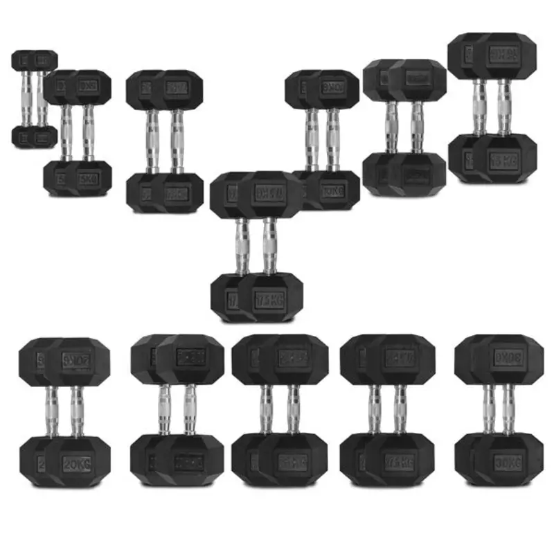 TITANIUM USA 2.5KG TO 30KG RUBBER HEX DUMBBELL SET 12 PAIRS