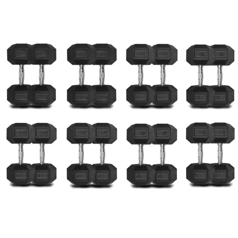 TITANIUM USA 25KG TO 50KG RUBBER HEX DUMBBELL SET 8 PAIRS