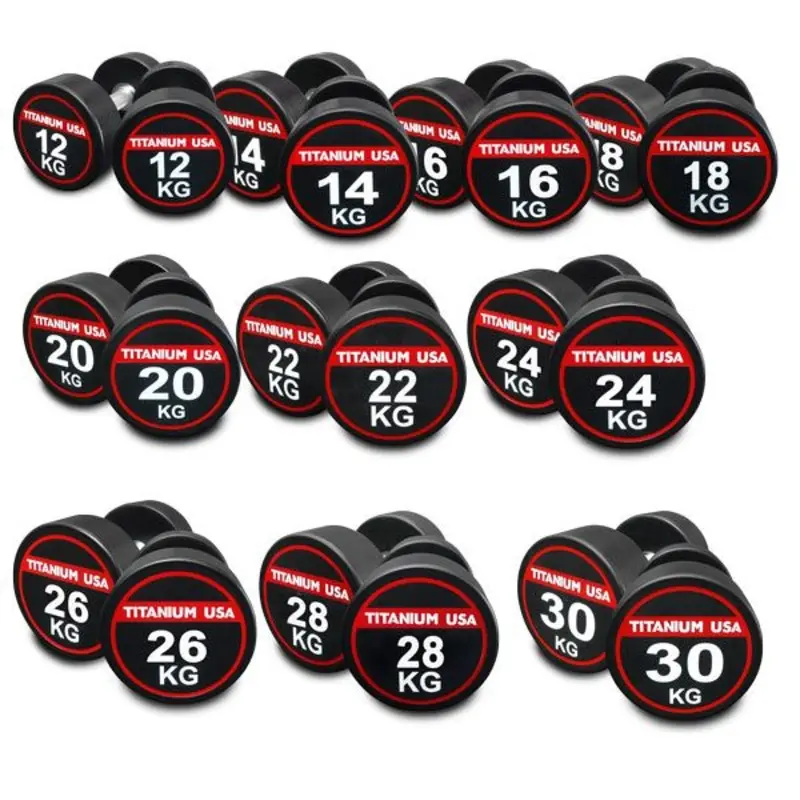 TITANIUM USA POLYURETHANE (PU) DUMBBELL SET 12 TO 30KG - 10 PAIRS