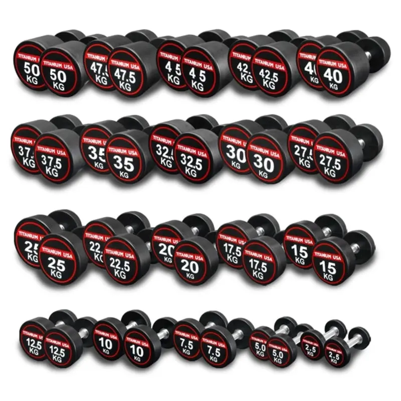 TITANIUM USA POLYURETHANE (PU) DUMBBELL SET 2.5 TO 50KG - 20 PAIRS