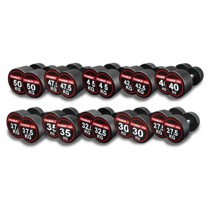 TITANIUM USA POLYURETHANE (PU) DUMBBELL SET 27.5 TO 50KG - 10 PAIRS