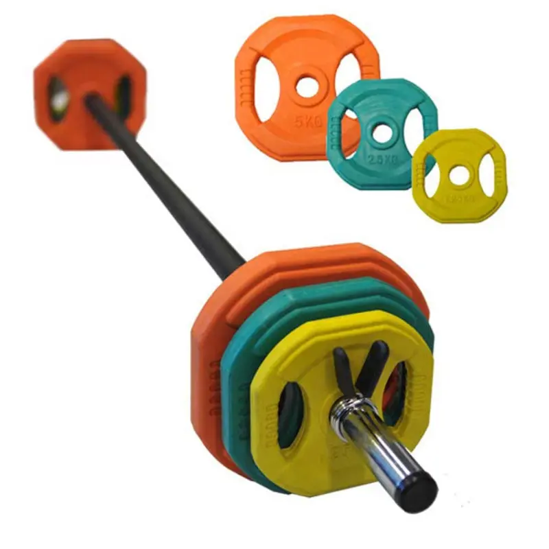 PUMP BARBELL SET WITH COLOURED RUBBER COATED PLATES