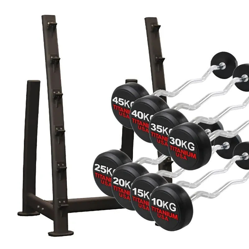 TITANIUM USA FIXED CURL BAR & RACK PACKAGE 10KG - 45KG