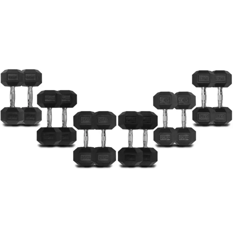 TITANIUM USA 12.5KG TO 25KG RUBBER HEX DUMBBELL SET 6 PAIRS