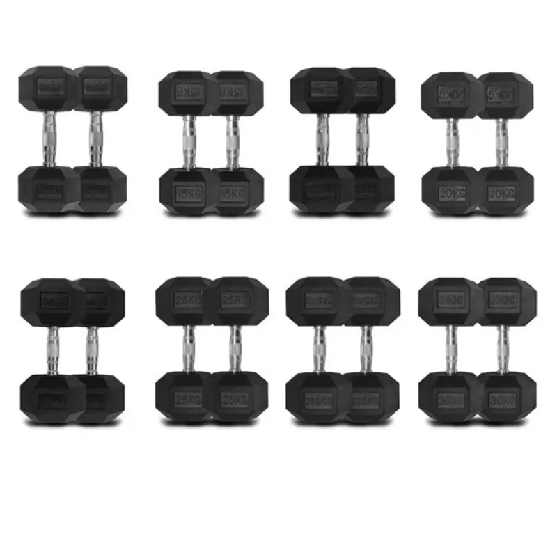 TITANIUM USA 12.5KG TO 30KG RUBBER HEX DUMBBELL SET 8 PAIRS