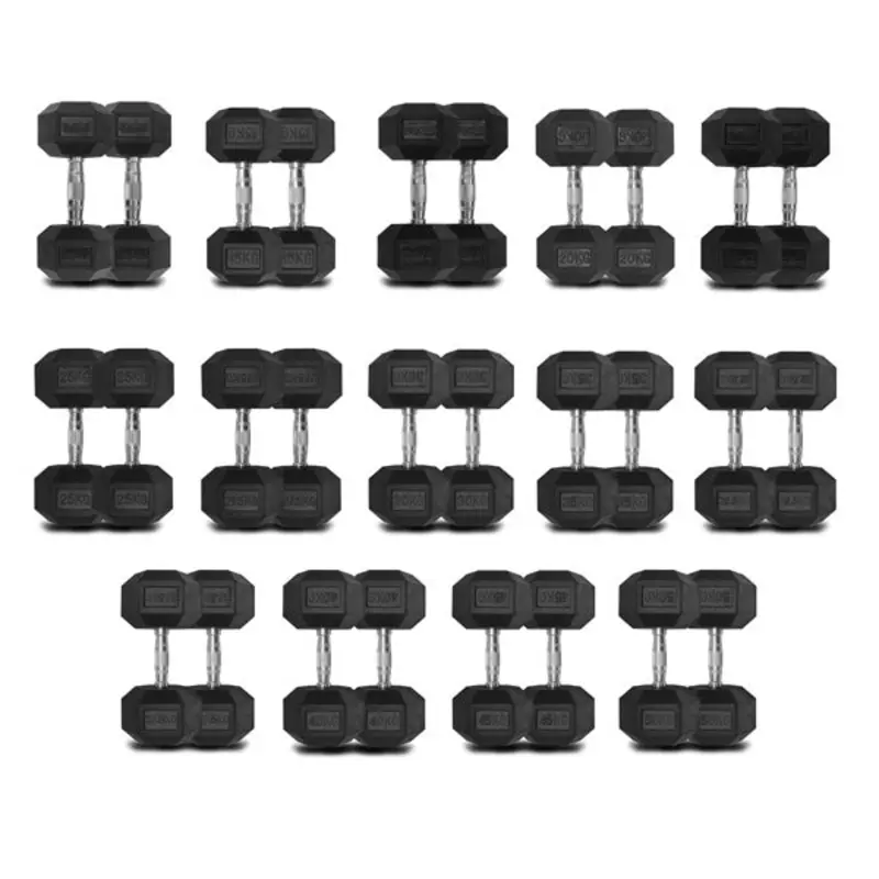 TITANIUM USA 12.5KG TO 50KG RUBBER HEX DUMBBELL SET 14 PAIRS