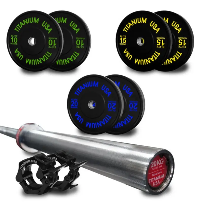 TITANIUM USA 110KG STEALTH SERIES BUMPER PLATE AND BARBELL PACKAGE
