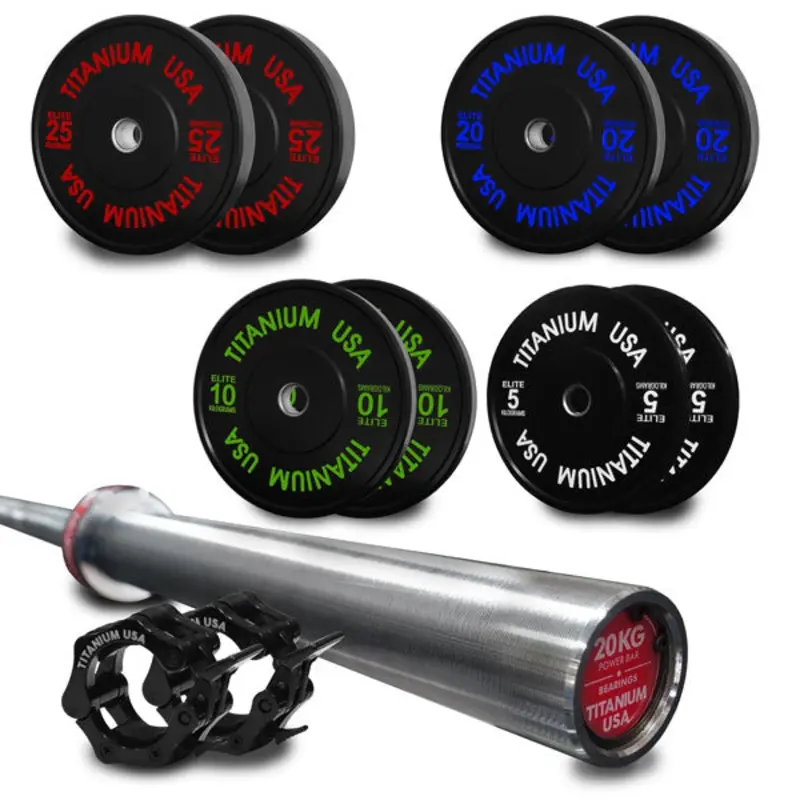 TITANIUM USA 140KG STEALTH SERIES BUMPER PLATE AND BARBELL PACKAGE