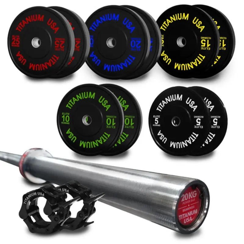 TITANIUM USA 170KG STEALTH SERIES BUMPER PLATE AND BARBELL PACKAGE