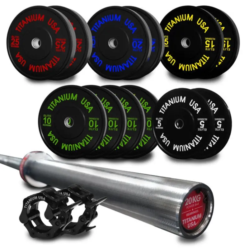TITANIUM USA 190KG STEALTH SERIES BUMPER PLATE AND BARBELL PACKAGE