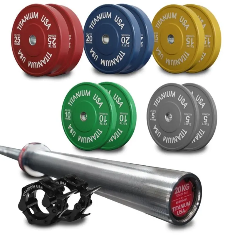 TITANIUM USA 170KG ELITE SERIES BUMPER PLATE AND POWER BARBELL PACKAGE