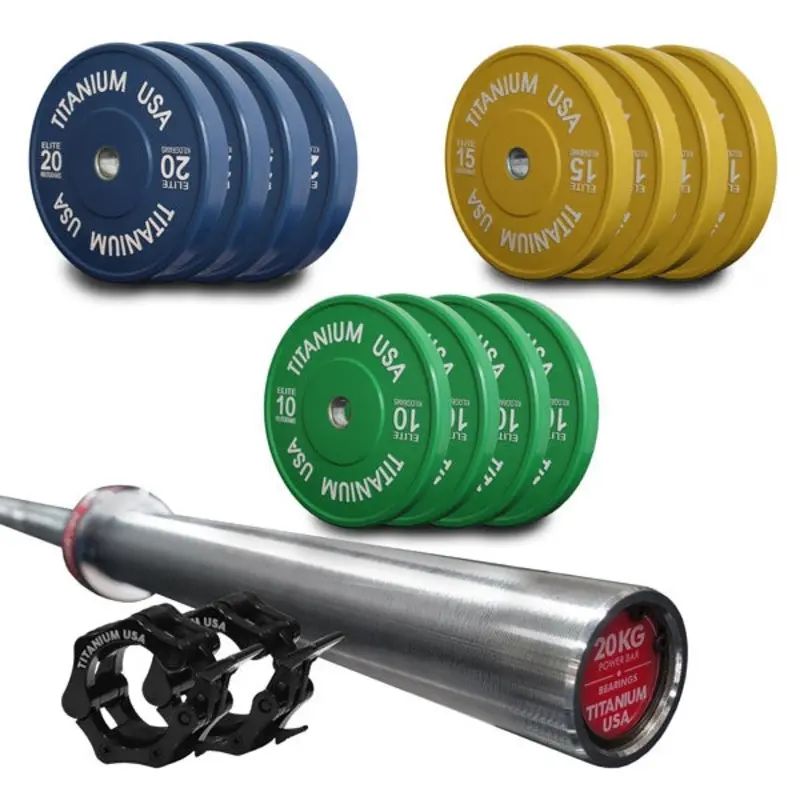 TITANIUM USA 200KG ELITE SERIES BUMPER PLATE AND POWER BARBELL PACKAGE